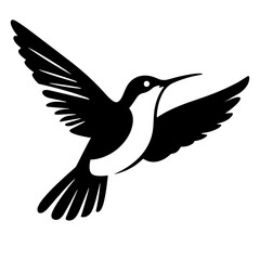 A black silhouette illustration of a hummingbird in flight.
