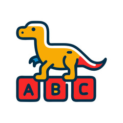 Baby dinosaur is learning letters - icon for children's products and services