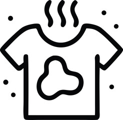A graphic icon of a simple, dirty T-shirt. With steam indicating recent cleaning.