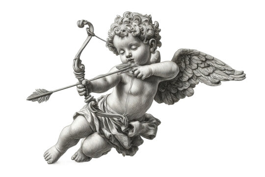 PNG Illustration of cherubic cupid with bow and arrow in flight - Powered by Adobe