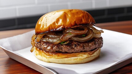Juicy Oklahoma Onion Burger Tulsa smashed beef patty with caramelized onions classic diner protein