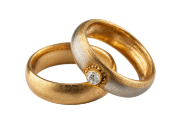 PNG Elegant gold and silver wedding rings with diamond detail