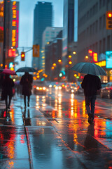 People Walking with Umbrellas on a Rainy Street