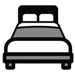 A simple illustration of a double bed, showing a gray blanket and white sheets.