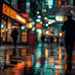 Person Walking with Umbrella on a Rainy Street