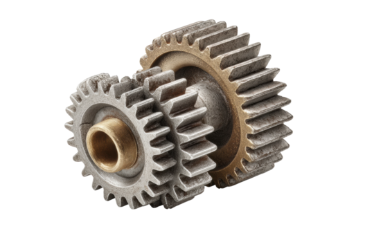 PNG Close-up of interlocking metal gears in motion