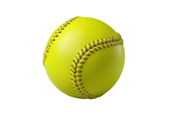 PNG Close-up of neon green softball with detailed stitching on black background