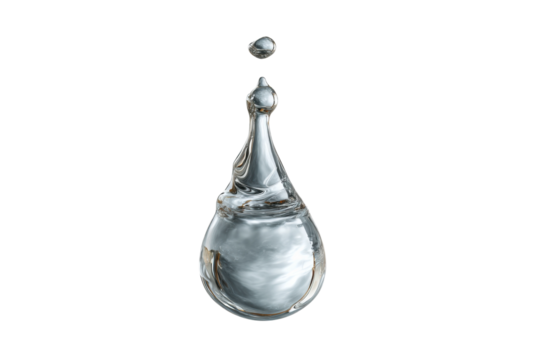 PNG Suspended water droplet capturing mid-air movement against black background