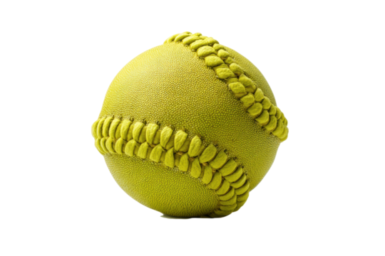 PNG Yellow textured sports ball with prominent stitching on black background