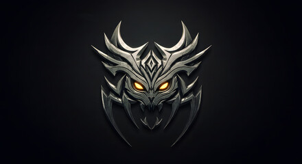 Obraz premium A fierce and mysterious symbol, this striking metallic design with glowing eyes against a dark backdrop. 