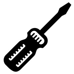 A black and white illustration of a screwdriver, depicting a simple tool.