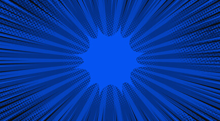 Blue comic sunburst effect background with halftone. Pop art comic-style. Suitable for templates, sale banners, events, ads, web and pages © DennyDesign