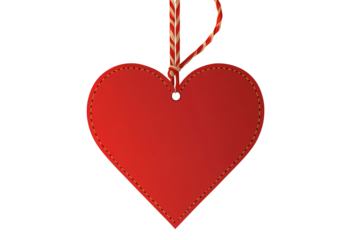 Heart-shaped tag with string isolated on transparent background.