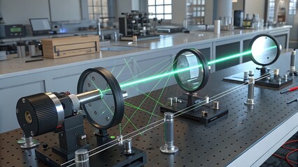 Green laser light demonstration in a physics laboratory setup