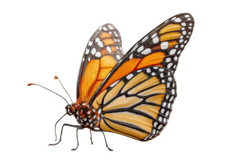 Obraz premium PNG Monarch butterfly on black background with vibrant orange and white patterns