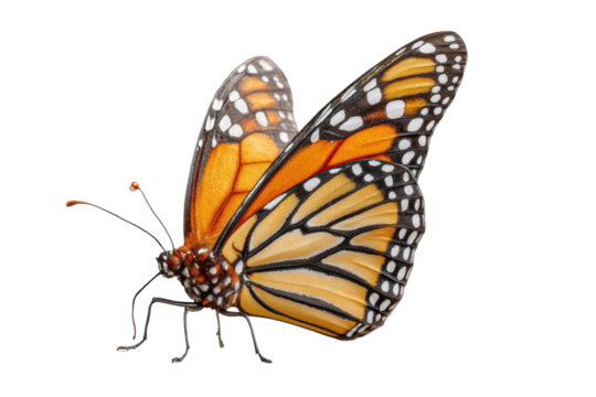 PNG Monarch butterfly on black background with vibrant orange and white patterns