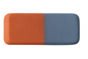 Unused orange and blue eraser isolated on transparent background, ideal for educational or office-related projects