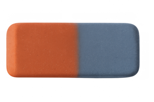 Unused orange and blue eraser isolated on transparent background, ideal for educational or office-related projects