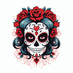 Detailed Isolated Mexican Female Skull Design Vector Illustration for Creative Projects