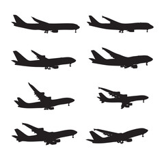 airliner silhouette set, Black silhouette