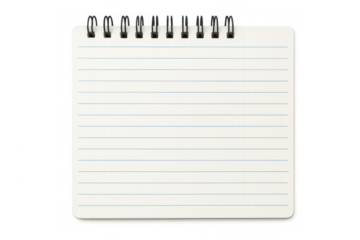 Blank lined notebook with spiral binding, lying flat on transparent surface, waiting for creative input