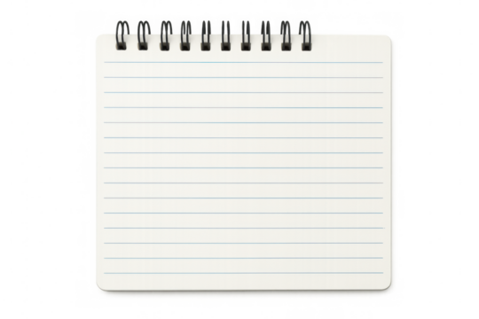 Blank lined notebook with spiral binding, lying flat on transparent surface, waiting for creative input