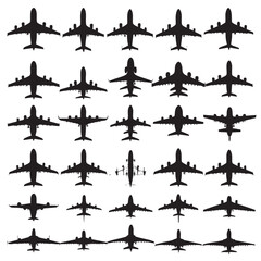 airplane silhouette set, Black silhouette