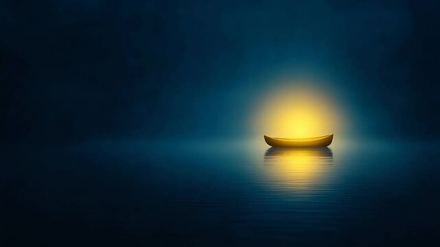 Solitary Boat on a Tranquil Night Lake