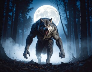 Werewolf in misty forest