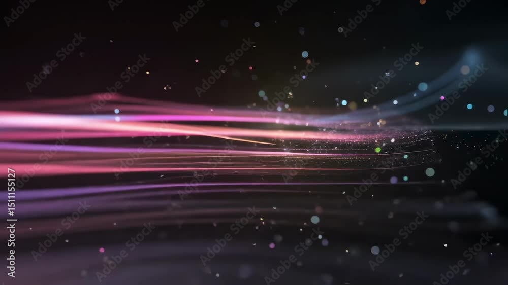 Poster quantum light trails and particles create a dynamic, colorful stream, illustrating the flow of infor