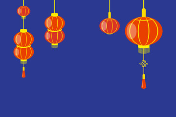 Red lantern mix. Various festival shape. Vector Chinese decoration. Blue background light. © Полякевич Олена