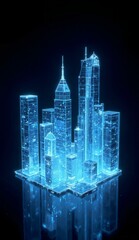 Fototapeta premium Holographic Cityscape with Futuristic Skyscrapers Illuminated in Blue Light