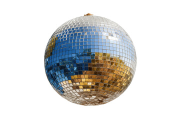 Fototapeta premium PNG Reflective mirror globe with sky and earth mosaic on black background