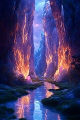 Celestial Passage: Explore the awe-inspiring beauty of a narrow canyon, where sheer rock faces converge to create a breathtaking passage, with a luminous river winding its way through.
