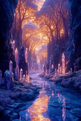 Enchanted Forest: A captivating illustration transports viewers to an ethereal forest landscape, where the soft glow of the environment enhances the overall mood. 