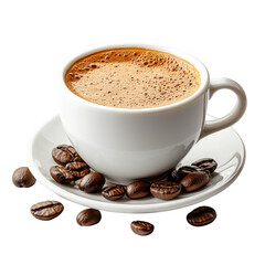 Obraz premium Aromatic Coffee Delight: A Cup of Rich Brew Surrounded by Roasted Coffee Beans