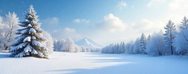 Obraz premium A snow-covered landscape in the heart of winter, featuring frosted trees and a blanket of pristine white snow Perfect for winter holiday or seasonal themes , forest, wilderness