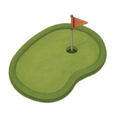 Golf hole with orange flag green course sports event outdoor setting aerial view golfing concept
