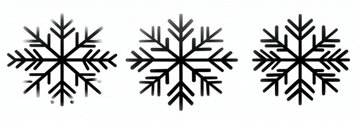 Three Simple Black and White Snowflakes on White Background