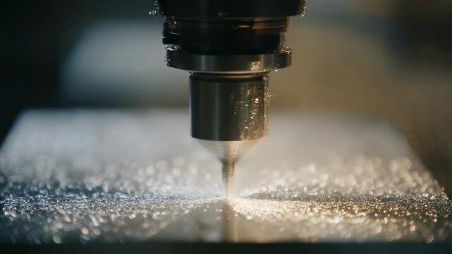 Diamond dust swirling around precision micro etcher, revealing intricate nanovalve structural details during advanced manufacturing process with robotic cnc technology