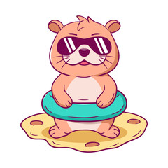 Cartoon otter is wearing sunglasses and holding a blue float