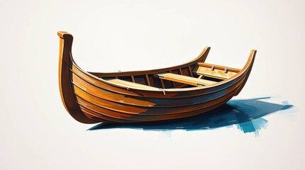 Charming Oil Painting of a Traditional Wooden Boat in Warm Terracotta and Cool Teal Tones