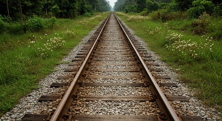 Railway vanishing into forest, travel destination, transportation concept, landscape
