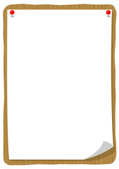 kanban_wood_6_4_2_b_2505板に押しピンで止めた紙のフレームイラスト_縦
