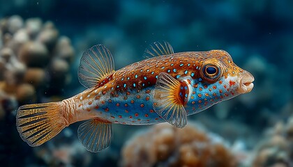 Obraz premium Spotted Pufferfish Underwater.