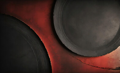 Dark circular slate or stone surfaces overlapped on a deep red background