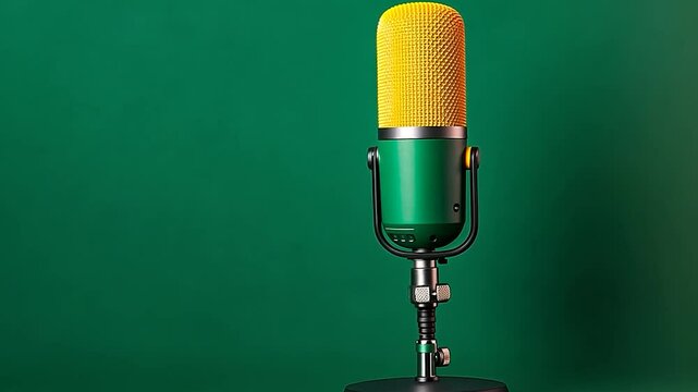 Retro Green and Yellow Microphone on Green Background