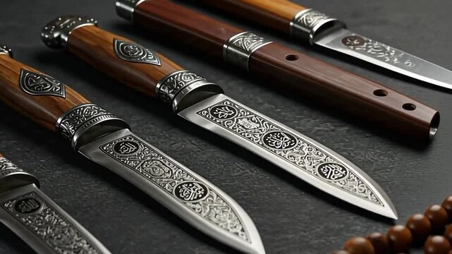 set of knives on black background for qurban