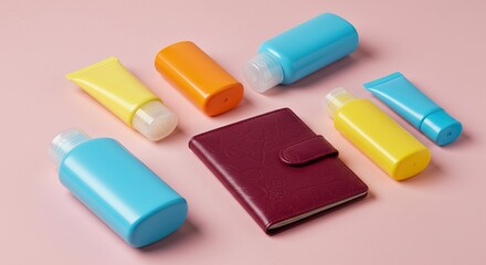 Colorful Travel Essentials Sunscreen, Lotion, and Passport Holder