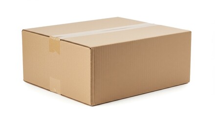 Photo of Closed Brown Cardboard Box Package on White Background